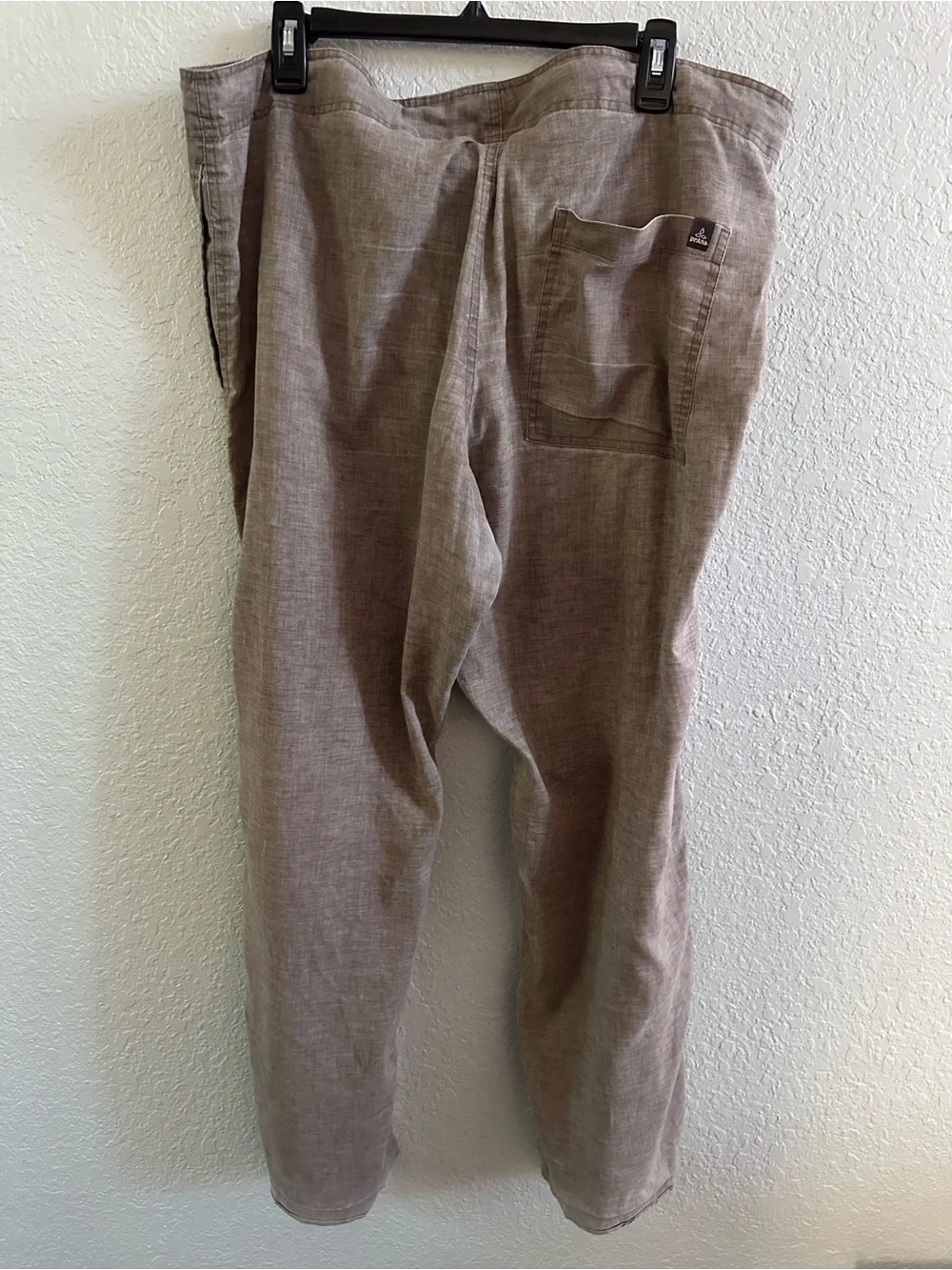 prAna XL Hemp Blend Drawstring Pants Taupe Straight Leg Pull On Outdoor Travel